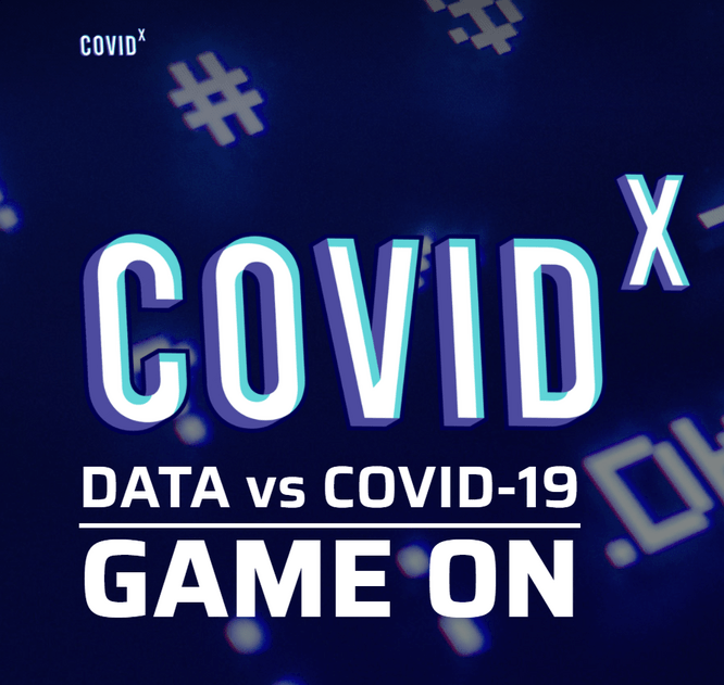 infographie avec texte : "Covid X Data vs Covid-19 Game On"