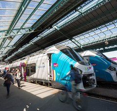 plusieurs train ter en gare avec voyageurs sur le quai