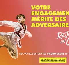 Votre engagement mérite des adversaires. Rejoignez le club !! Rejoignez l'un de nos 10 000 clubs en toute confiance. site : sport.paysdelaloire.org. Logo de la Région des Pays de la Loire